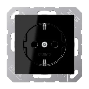 Изображение Розетка с заземлением и шторками 16А 250В A Flow черный глянцевый A1520KISW Jung