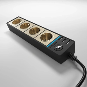 Изображение Розеточный блок 4-х местный + 3 USB черный/шампань рифленый W6514944