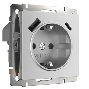 Изображение Розетка с заземлением, шторками и USB тип A+C  (серебряный матовый) W1171765