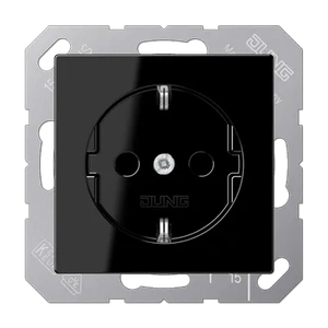 Изображение Розетка с заземлением 16А 250В A Flow черный глянцевый A1520SW Jung